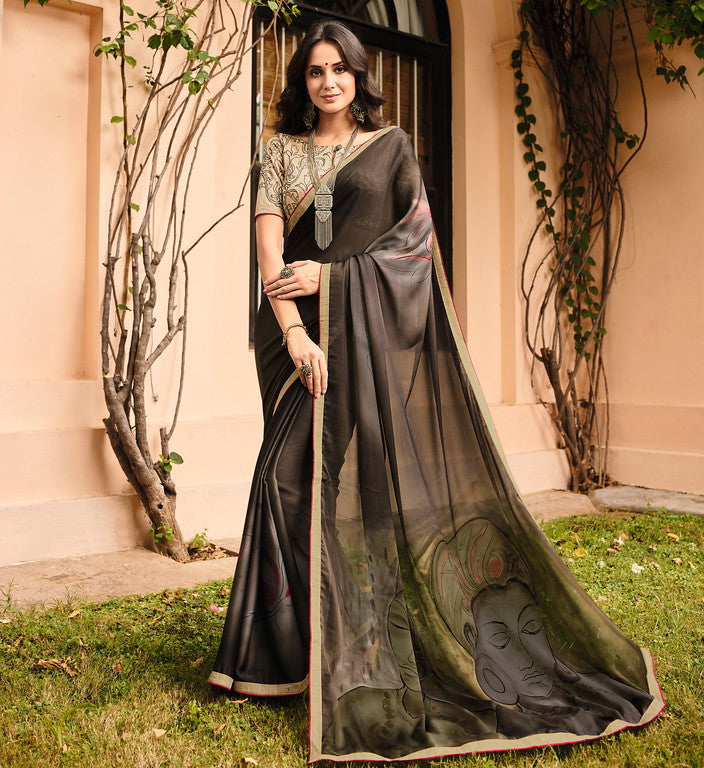 Brownish Black Color Georgette Casual Wear Saree- Orchid Collection YF –  YellowFashion.in by Ozone Shield